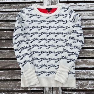 J Crew Red and Blue Yes No Sweater Wool Blend Crew